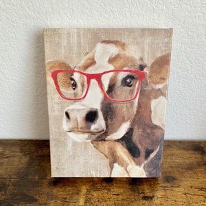 Cow with Red Glasses on Canvas
